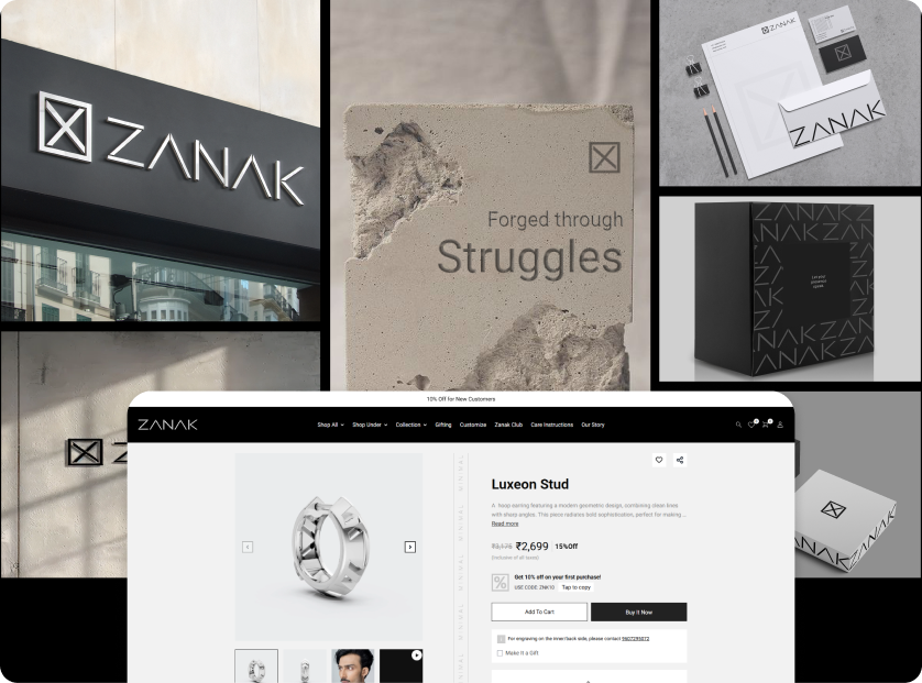 Zanak storefront, packaging and product page