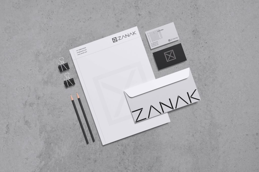 Zanak letterhead, envelope and business cards